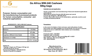 Go Africa® WW-240 Cashews 50 kgs Bags (Sold Per MT) - Image 3