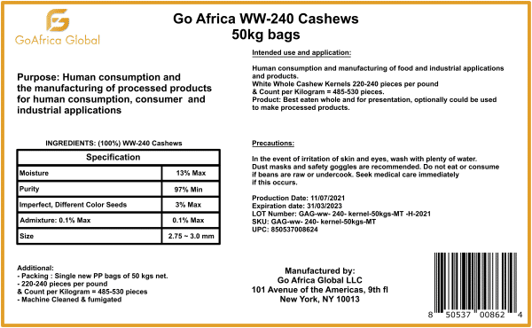 Go Africa® WW-240 Cashews 50 kgs Bags (Sold Per MT) - Image 3