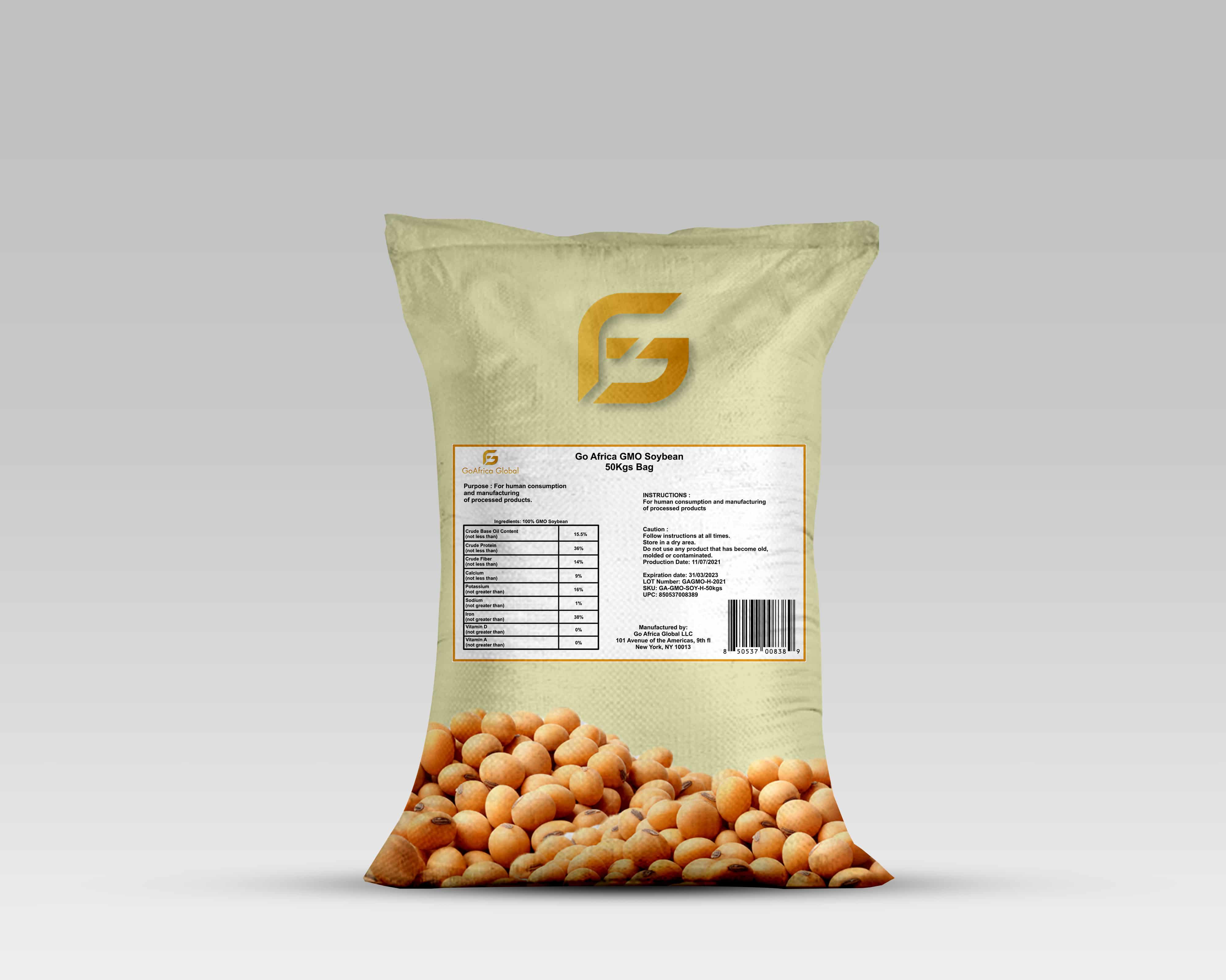 Go Africa® NonGMO Soybeans for Human Consumption, 50 Kgs Bags sold per MT Go Africa Trading