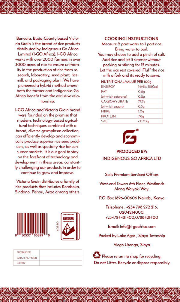Victoria Grain Select Origins Rice, by I-Go Africa® 10kgs (grade 1) - Image 3
